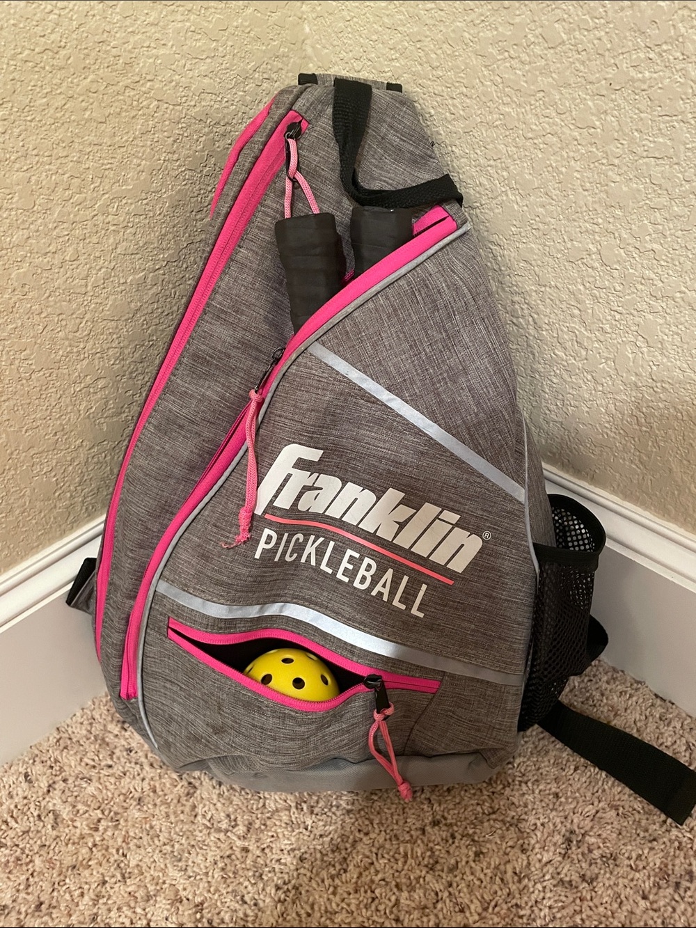 Pickleball Sling Backpack - Gray with Pink Accents